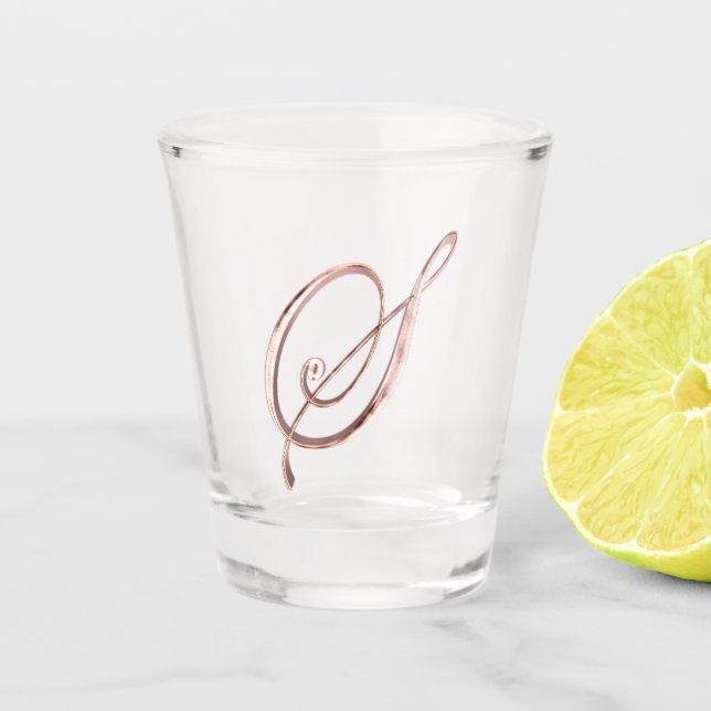 Verre A Shot Or rose de monogramme de Faux élégant de la lettre (Devant)