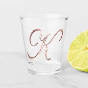 Verre A Shot Or rose de monogramme de Faux élégant de la lettre