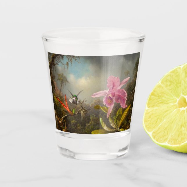 Verre A Shot Orchidée avec deux colibris Heade (Devant)