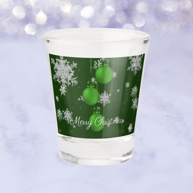 Verre A Shot Ornements de Noël verts Vitre (Green Christmas Ornaments Shot Glass)