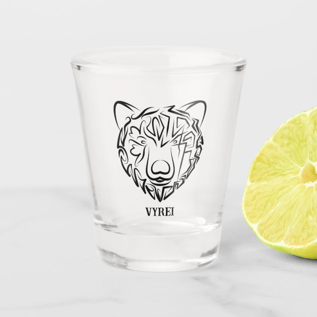 Verre A Shot Ours tribal noir et blanc (Devant)
