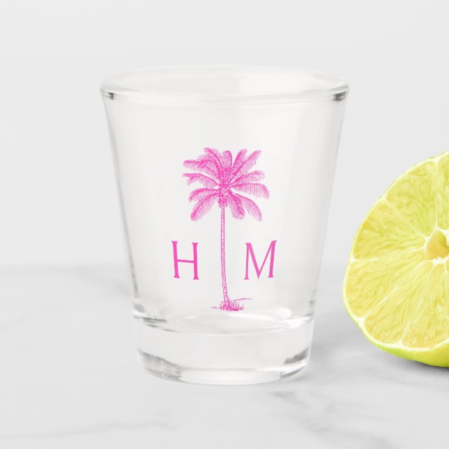 Verre A Shot Palmier rose et blanc Palmier Monogramme (Devant)