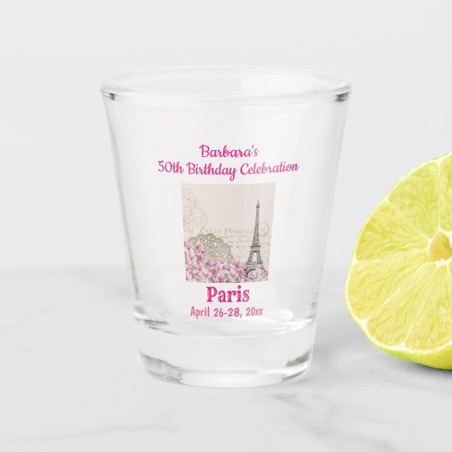 Verre A Shot Paris France Voyage d'anniversaire Tour Eiffel ros (Devant)