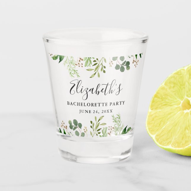 Verre A Shot Partie de Bachelorette de verdure d'aquarelle (Devant)