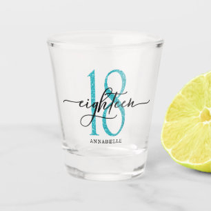 Verre A Shot Parties scintillant Blue Faux 18e anniversaire