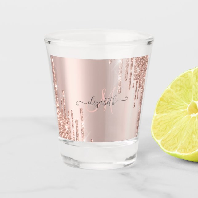 Verre A Shot Parties scintillant modernes Rose Monogramme or  (Devant)