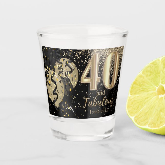 Verre A Shot Parties scintillant noire et or 40e anniversaire (Devant)