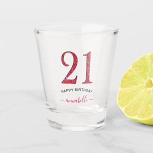 Verre A Shot Parties scintillant Red Faux 21 Anniversaire