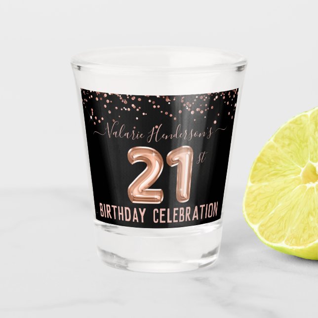 Verre A Shot Parties scintillant rose 21e anniversaire de fête  (Devant)