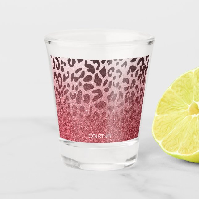 Verre A Shot Peau rose de léopard de parties scintillantes (Devant)