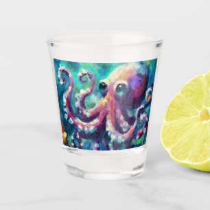 Verre A Shot Peinture à l'huile de pieuvre lunaire Plage nautiq
