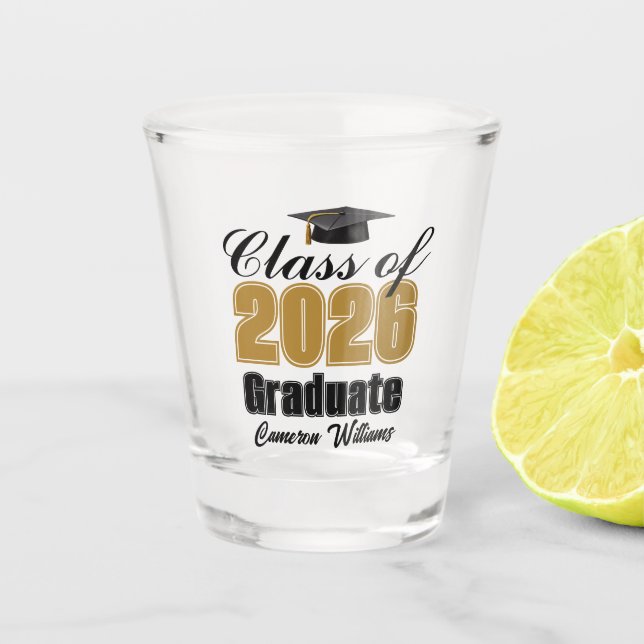 Verre A Shot Personalized Gold Black Class of 2026 Graduation (Devant)