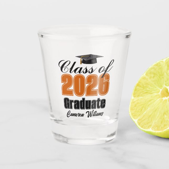 Verre A Shot Personalized Orange Class of 2026 Graduation (Devant)