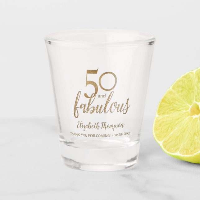 Verre A Shot Personnalisé 50 et fabuleux Gold Script (Devant)