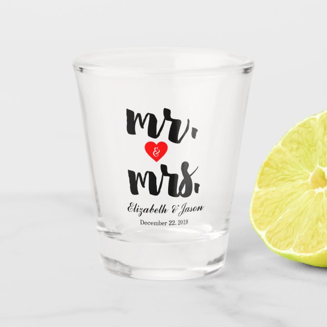 Verre A Shot Personnalisé M. Mme Elegant Mariage noir blanc (Devant)