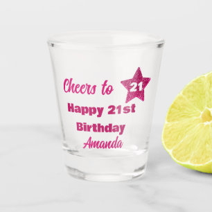 Verre A Shot Personnalisée Parties scintillant rose 21 Joyeux 2