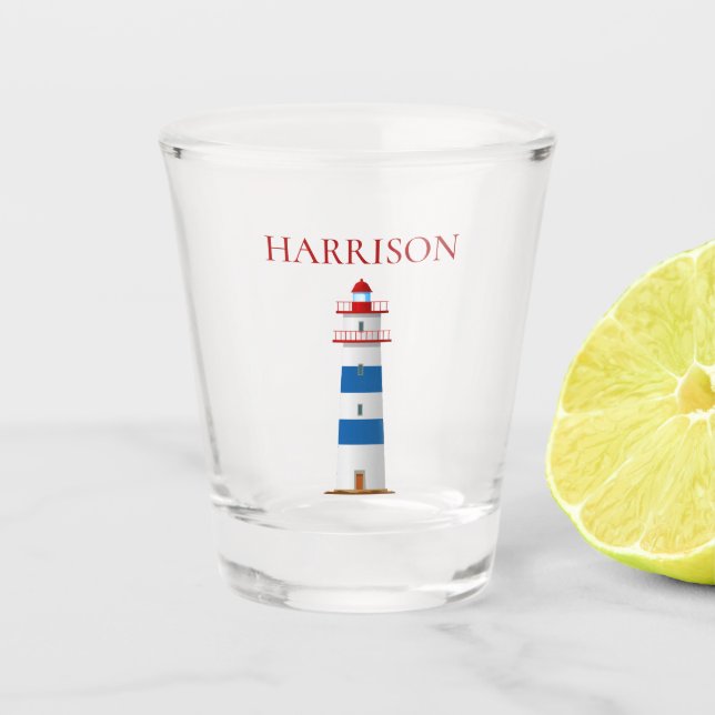 Verre A Shot Phare Nautique Rouge Blanc Bleu Bleu (Devant)