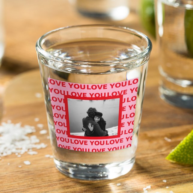 Verre A Shot Photo moderne | Red & Pink Love You Valentines Cad (Créateur téléchargé)