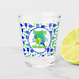 Verre A Shot Pickleball Anniversaire Bleu Vert Paddle Ball Beng