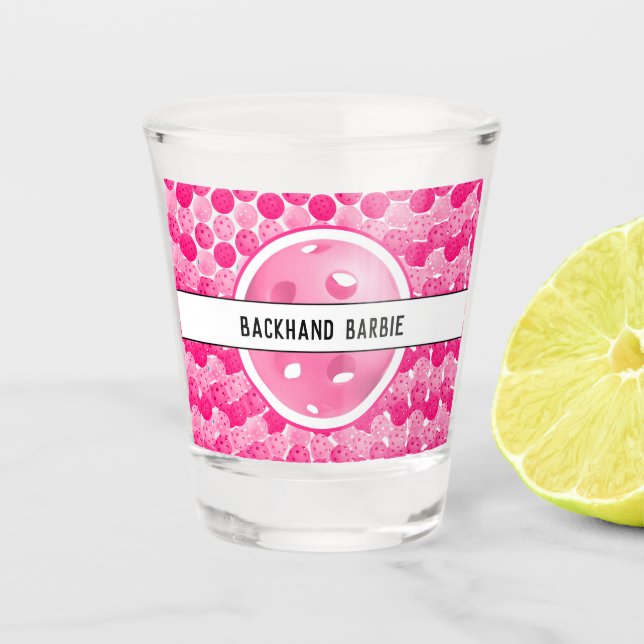 Verre A Shot Pickleball rose et blanc Pickleballs Personnalisé (Devant)