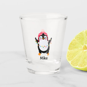 Verre A Shot Pingouin scintillant avec lumières de Noël