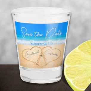 Verre A Shot Plage Coeurs de mariage dans le sable Économisez L