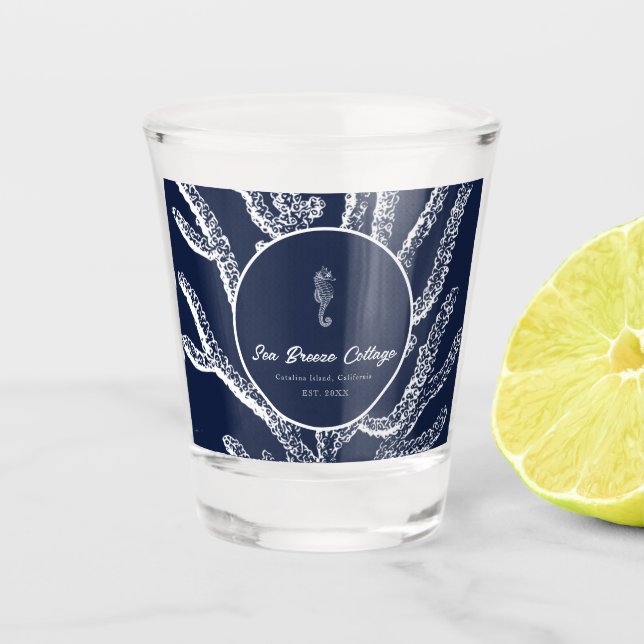 Verre A Shot Plaisir côtier : Bleu et Blanc Personnalisé (Devant)