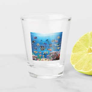 Verre A Shot Poissons tropicaux nageant Fond