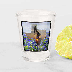 Verre A Shot Pompe de puits d'huile Texas avec Bluebonnets