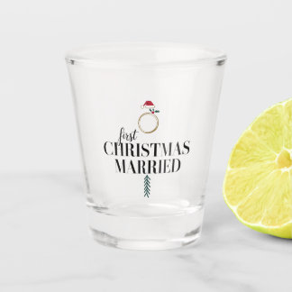 Verre A Shot Premier Noël Marié Nouvellement Marié Vacances, Co