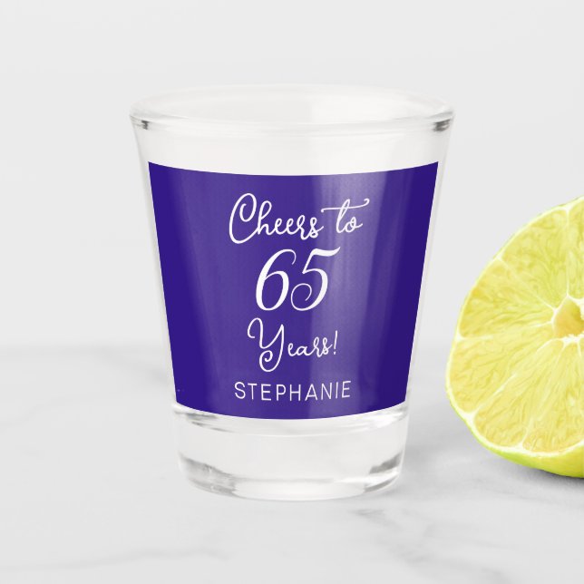 Verre A Shot Purple Cheers à 65 Ans 65e Anniversaire (Devant)