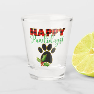 Verre A Shot Red Buffalo Plaid Empreinte de patte Christmas