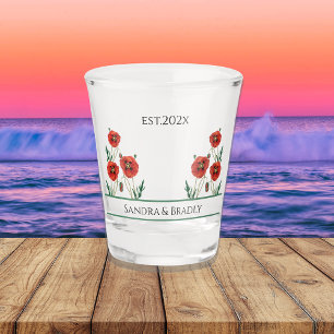 Verre A Shot Red California Mariage Bride Groom Établir la date