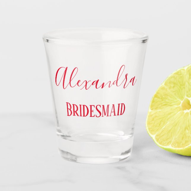 Verre A Shot Red Letters Bridesmaid Keepsaké (Devant)