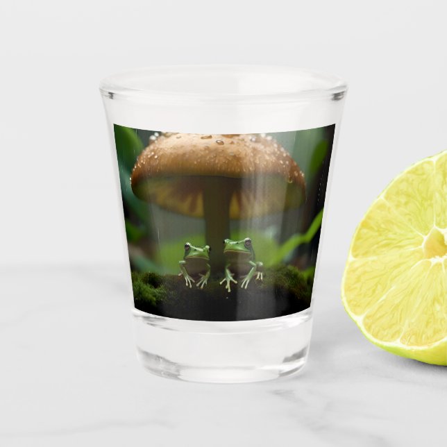 Verre A Shot Refuge Rainy Day : Frogs Shelter Sous Champignons (Devant)