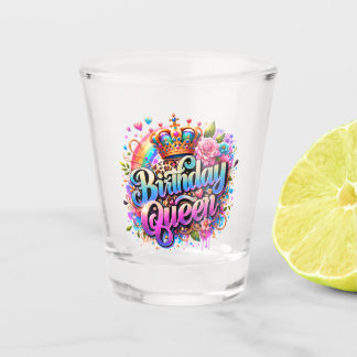 Verre A Shot Reine d'anniversaire arc-en-ciel floral