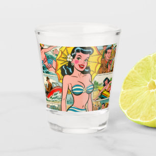 Verre A Shot Retro Bikini Girl Summer Comics