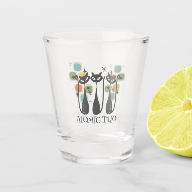 Verre A Shot Retro Mid Century Black Atomic Cats MCM (Devant)
