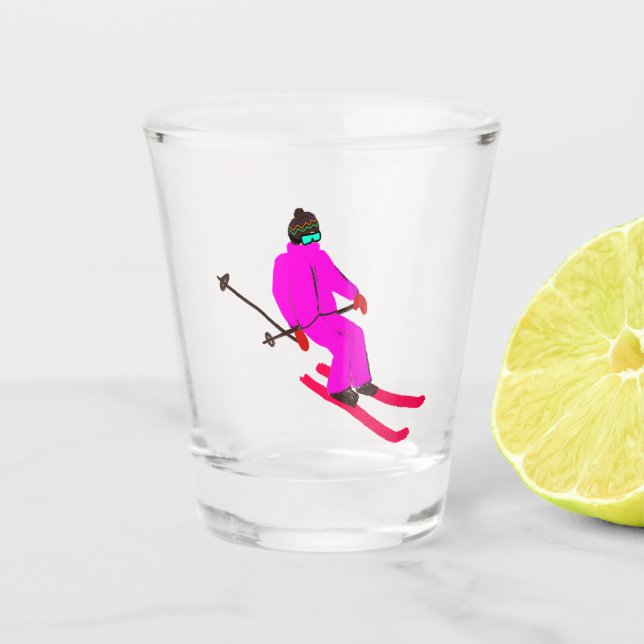 Verre A Shot Rétro Ski d'ouverture Skier Noël Nouvel An (Devant)