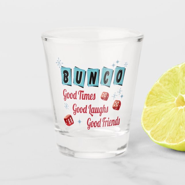 Verre A Shot Rétros amis de partie de Bunco (Devant)