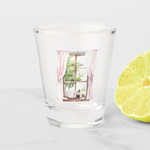 Verre A Shot Rideaux roses chat fait la sieste fenêtre