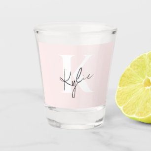 Verre A Shot Rose Blush moderne Nom du monogramme personnalisé 