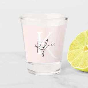 Verre A Shot Rose Blush moderne Nom du monogramme personnalisé 