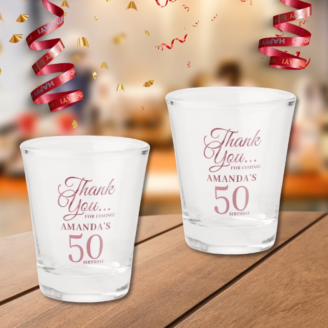 Verre A Shot Rose Gold 50e fête d'anniversaire Merci Faveurs (Rose Gold 50th Birthday Party Thank You Favors Shot Glass
)