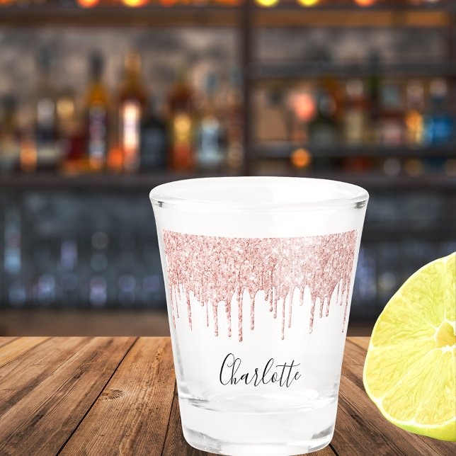 Verre A Shot Rose gold pailleté coulées nom écriture élégante (Créateur téléchargé)