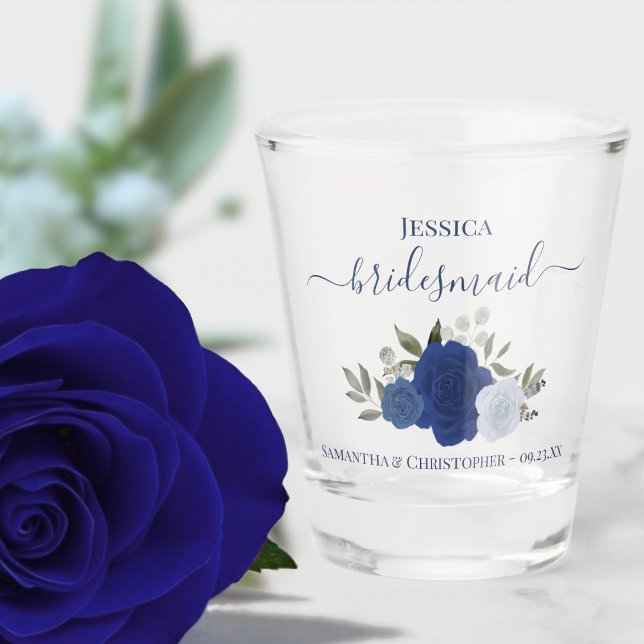 Verre A Shot Roses Bohème Bleues Élégantes Mariage Demoiselles  (Créateur téléchargé)