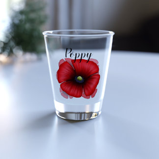 Verre A Shot Rouge Pavot Fleur Art Personnalisé