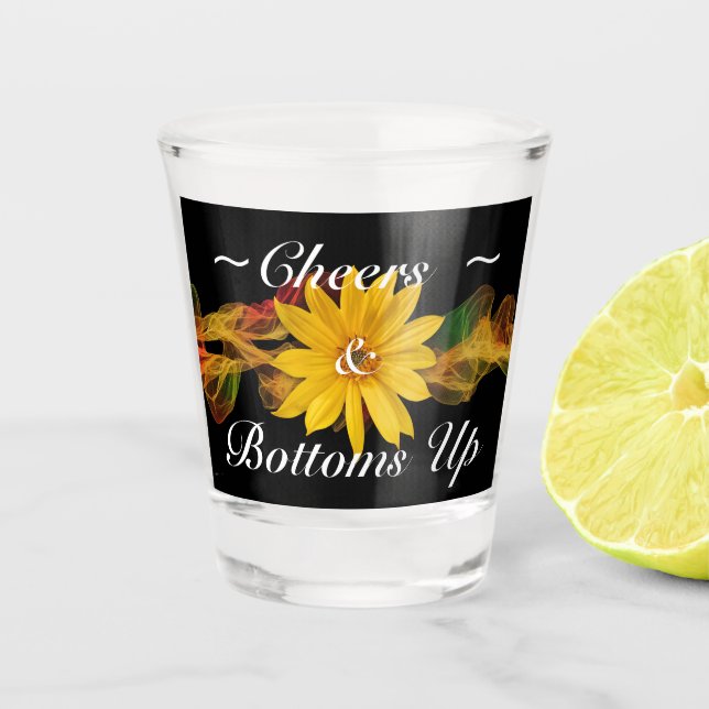 Verre A Shot Salutations et bas du tournesol jaune sur le noir (Devant)