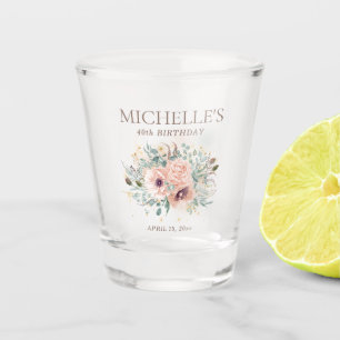 Verre A Shot Sauge Fleurs Roses Pailletées Anniversaire