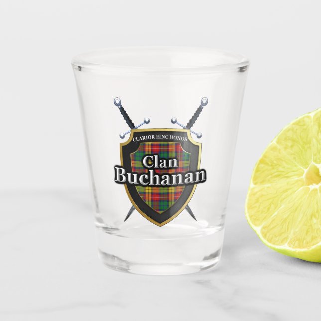 Verre A Shot Scottish Cheers Clan Buchanan Tartan Shield (Devant)